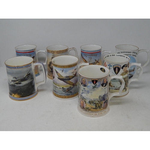 140 - 8 x Commemorative Military Tankards by Royal Doulton, Coalport etc