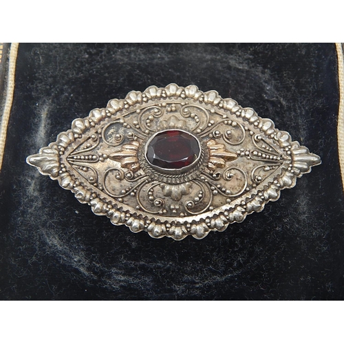 89A - Antique Silver & Garnet Brooch: 6cm x 3.2cm