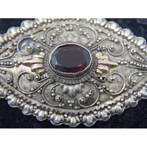 89A - Antique Silver & Garnet Brooch: 6cm x 3.2cm