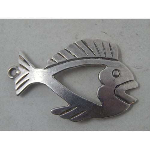 89B - Silver Fish Pendant: Silver Ring: Silver Pierced Hardstone Pendant