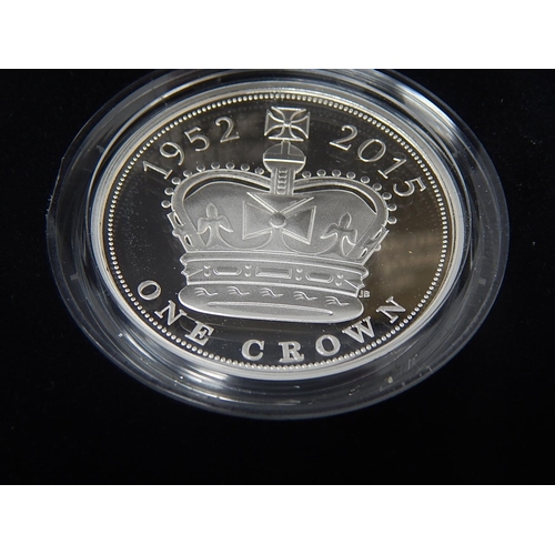 178 - 2015 5 ounce Silver Proof Coin; 2015 £5 coin and 2015 £5 Piedfort coin