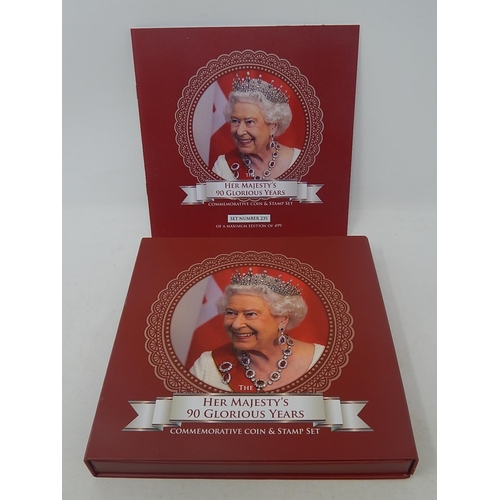 185 - HM 90 Glorious Years coin and stamp set