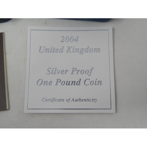 204 - 2014 Proof Silver £5; 2008 Silver £2; 2005 Piedfort 50 Pence and a 2004 Siver Pound