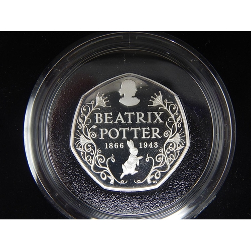 218 - 2016 Beatrix Potter 50p Silver Proof Piedfort practically as struck in original box with COA