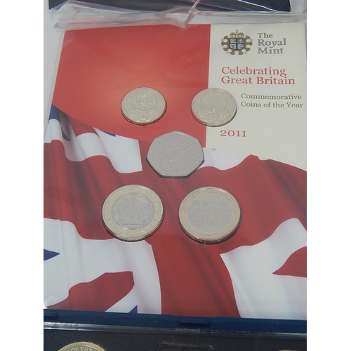 233 - 1973 FFE 50p; 1989 Proof Set; 1995 Proof Set; 2011 and 2012 Brilliant Uncirculated Sets and 2008 £2 ... 