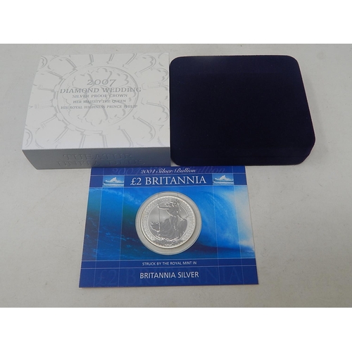 239 - 2004 1 ounce Silver Britannia; 2004 Silver Proof Crown; 2007 Silver Proof Crown