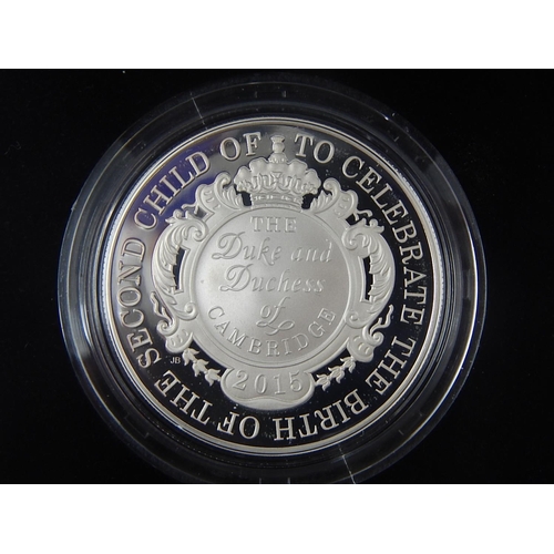 245 - Alderney 'We Shall Keep the Faith' Proof Silver £5 piece; 2015 Royal Birth Proof Silver £5, the last... 