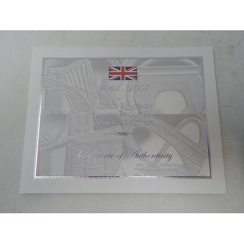 247 - 2007 Silver Proof Pound collection practically as struck in original cases of issue with COA