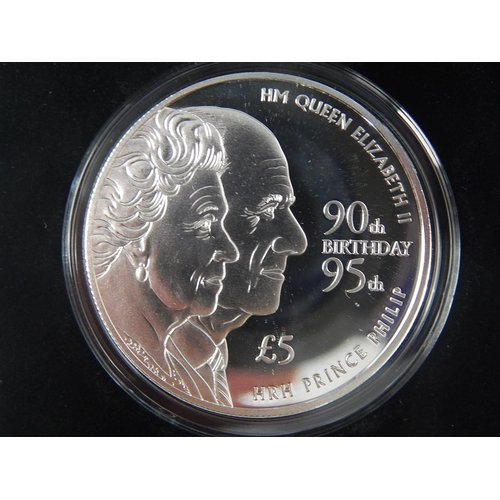 252 - Tristan da Cunha Queen and Prince Philip £5; Sapphire Jubilee £5 Silver Proof; Prince Charlotte Silv... 