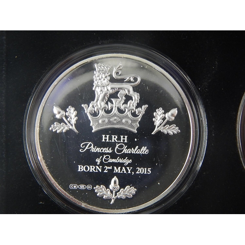 252 - Tristan da Cunha Queen and Prince Philip £5; Sapphire Jubilee £5 Silver Proof; Prince Charlotte Silv... 