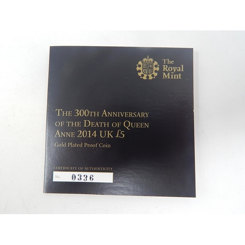 274 - 2014 300th Anniversary Death of Queen Anne £5 gold plated coin