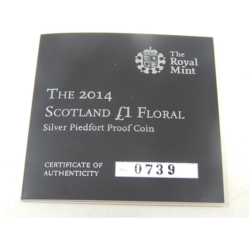 278 - 2013 £1 Silver Proof; 2014 £1 Piedfort practically as struck in original cases of issue with COA