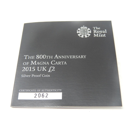 279 - 2013 Silver £1 Royal Birth; Magna Carta 2015 Silver £2 coin; Magna Carta £2 coin Piedfort practicall... 