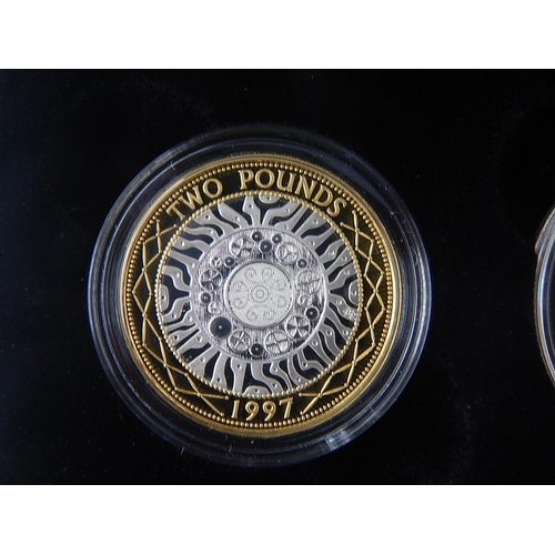 283 - 1997-8 Silver Proof £2 Pair practically as struck in original cases of issue with COA