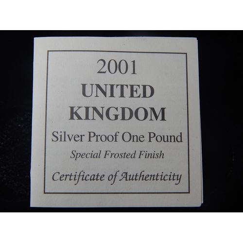 285 - 2001 £1 Silver Proof special frosted finish; 1997 50p pair Silver Proof practically as struck in ori... 