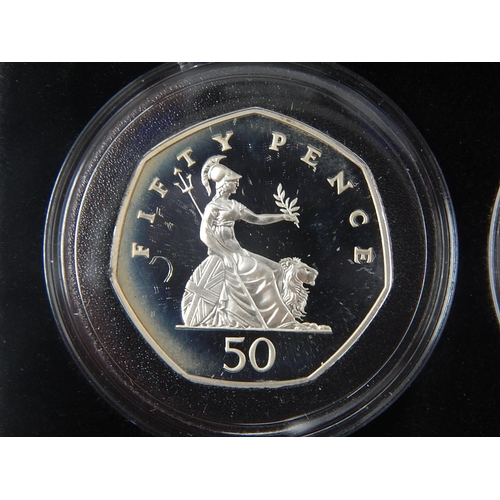 285 - 2001 £1 Silver Proof special frosted finish; 1997 50p pair Silver Proof practically as struck in ori... 