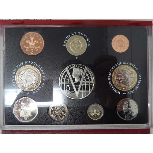 287 - 2001 de-luxe Proof Set; 2002 Queen Mother Silver Proof Crown; 2001 Victoria commemorative Proof Crow... 