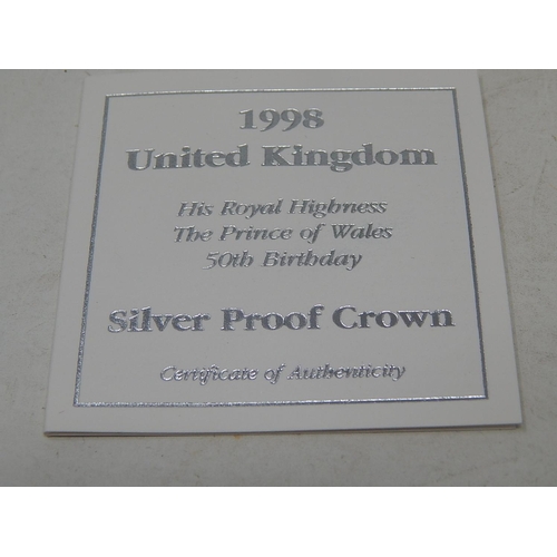 288 - 2002 Silver Jubilee Crown; 2012 Silver Proof £2 Handover to Rio; 1998 Silver Proof £5