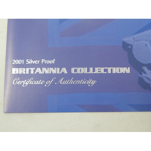 289 - 2001 Silver Britannia Proof Collection (4 coins)  practically as struck in original cases of issue w... 