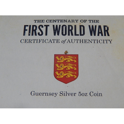 292 - 2014 Silver Proof Guernsey First World War Commemorative £10 5 Ounce coin