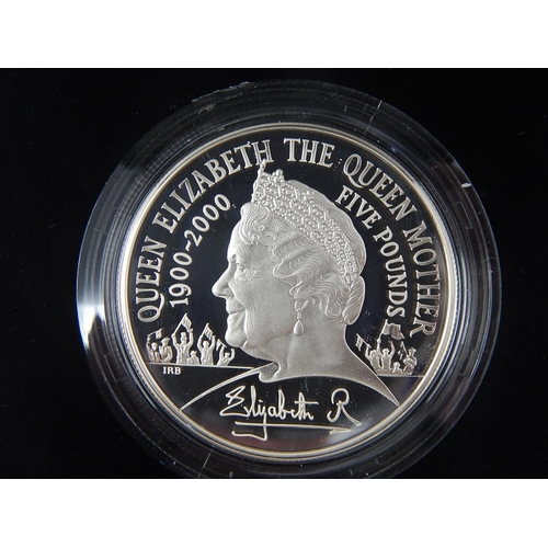 293 - Queen Mother Silver Proof Crown; 2013 Silver £5; 2008 Silver Proof Piedfort £5