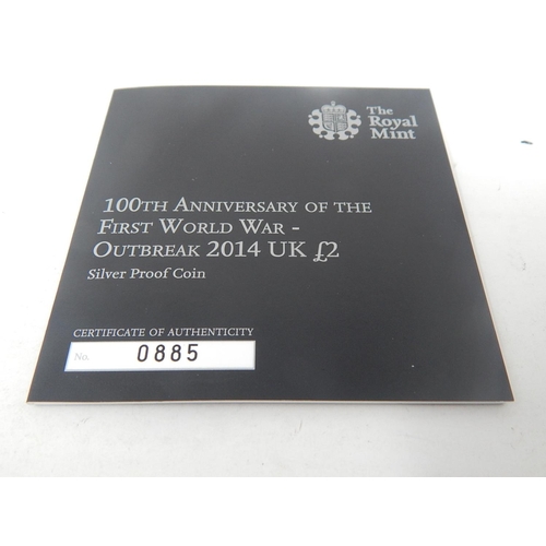 295 - 2005 Nelson Silver Proof 2 Crown Set; 2014 Outbreak £2 Silver coin practically as struck in original... 