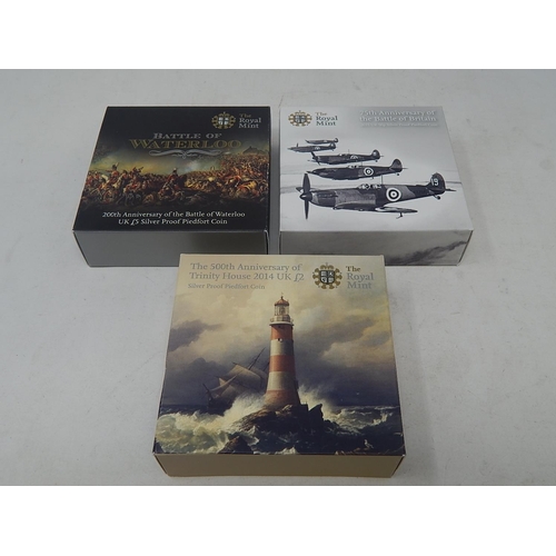 296 - 2014 Trinity House Proof Piedfort £2; Battle of Waterloo Proof Piedfort £5; Battle of Britain 2015 P... 