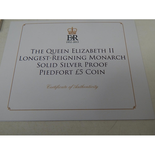 297 - £5 Longest Reign Piedfort; Royal Ascension Set GB/Canada/Australia; 2003 Proof Silver Crown