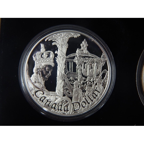 297 - £5 Longest Reign Piedfort; Royal Ascension Set GB/Canada/Australia; 2003 Proof Silver Crown