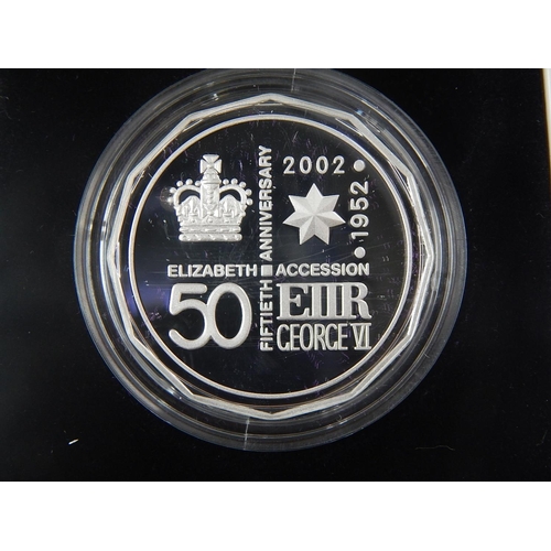 297 - £5 Longest Reign Piedfort; Royal Ascension Set GB/Canada/Australia; 2003 Proof Silver Crown