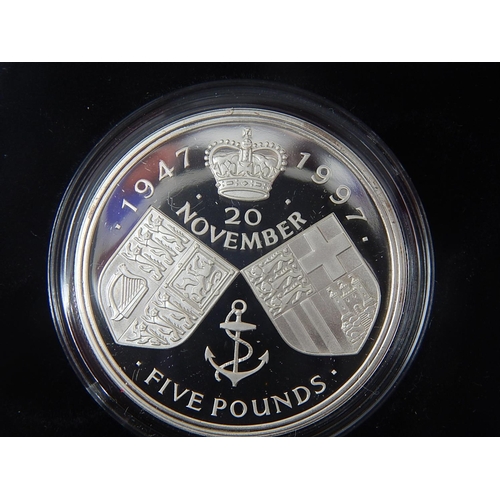 319 - Crown 1996; 50p 1998 Piedfort; £5 1997 and £1 1999 Piedfort