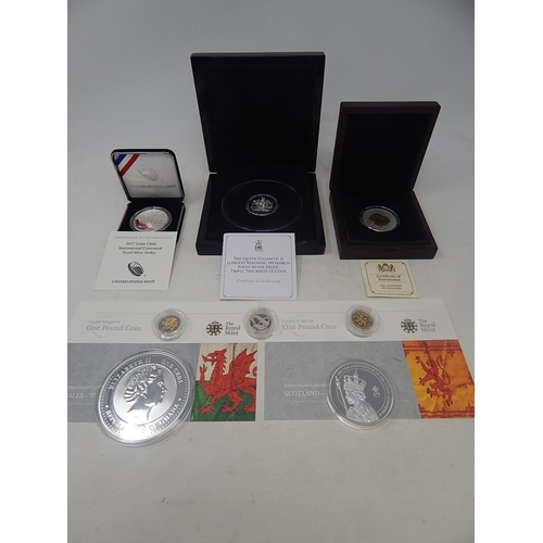 329 - 2007 Silver £1; 2017 Lions USA $1; Ghana 1 Cedi; Triple Thickness £5 coin; Jersey 2014 Silver £5; 20... 