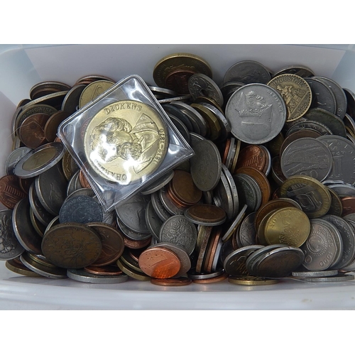 63 - Metal Cash Box & Tub Containing a Large Quantity of Unsorted Coins