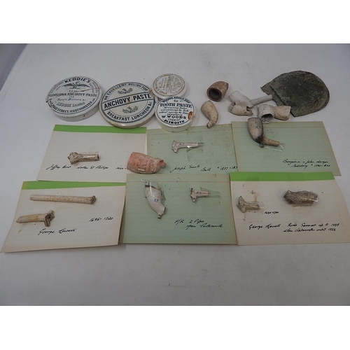 533 - Archaeology Dig Finds: Pipe Heads & Stems: Pot Lids etc