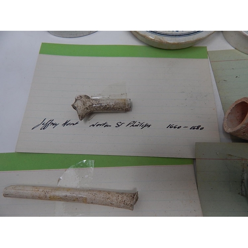 533 - Archaeology Dig Finds: Pipe Heads & Stems: Pot Lids etc