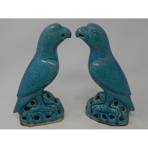 537 - Pair of Antique Blue Glazed Birds: Height 22.5cm