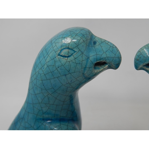 537 - Pair of Antique Blue Glazed Birds: Height 22.5cm