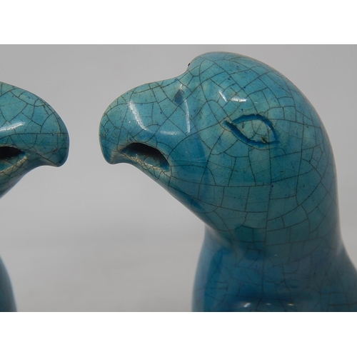 537 - Pair of Antique Blue Glazed Birds: Height 22.5cm