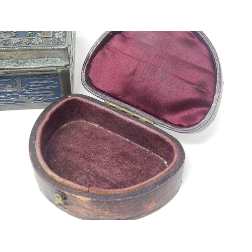 550 - Quantity of Boxes to Include an Oriental Black Metal Tea Caddy & a Mother of Pearl Ring Box