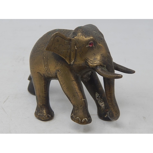 553 - Indian Brass Elephant Inset with Coloured Stones: 11 cm