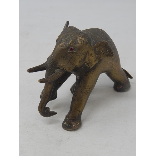 553 - Indian Brass Elephant Inset with Coloured Stones: 11 cm