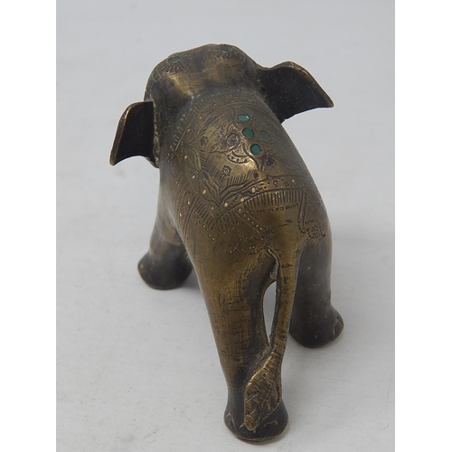 553 - Indian Brass Elephant Inset with Coloured Stones: 11 cm