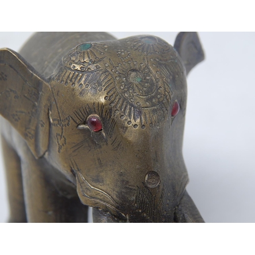 553 - Indian Brass Elephant Inset with Coloured Stones: 11 cm