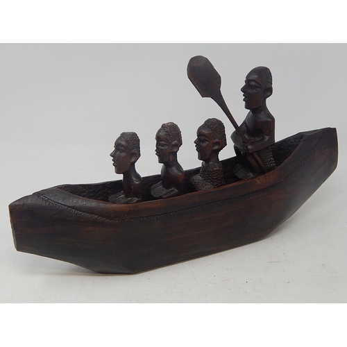 558 - Tribal Art: Carved Wooden Boat with Removeable Figures: 32 cm Long