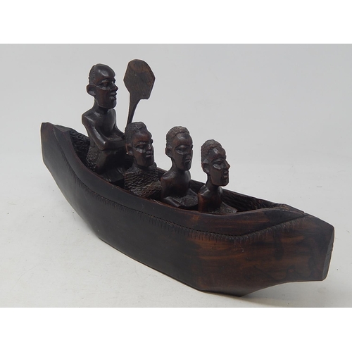 558 - Tribal Art: Carved Wooden Boat with Removeable Figures: 32 cm Long