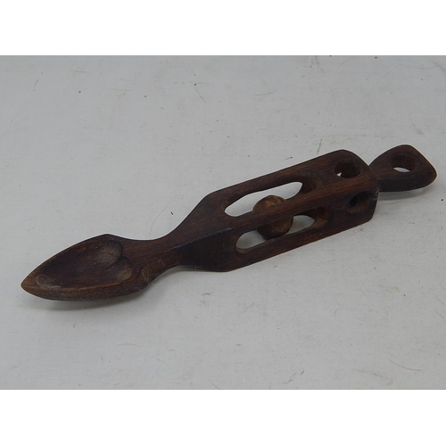 562 - Carved Wooden Loving Spoon with Enclosed Moveable Wooden Ball: 20cm