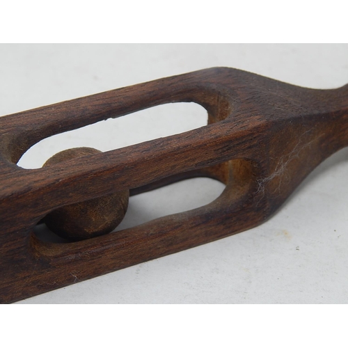 562 - Carved Wooden Loving Spoon with Enclosed Moveable Wooden Ball: 20cm