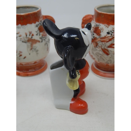 565 - Early Micky Mouse Ceramic Toothpick Holder by Walt Disney together with a Wade Ashtray: 2 x Oriental... 