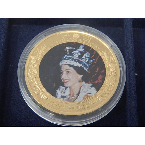 98F - 24ct Gold Plated Jersey 50 pence coin in Westminster tray