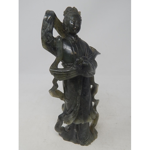 581 - Oriental Spinach Green Hardstone Figure: Height 24cm